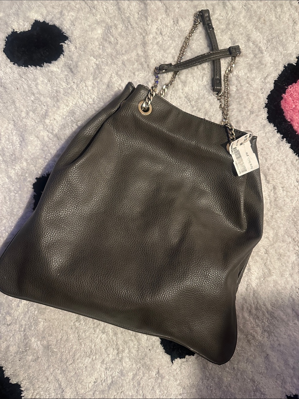 Women’s Leather Chain-Trim Hobo Bag — Dark Gray